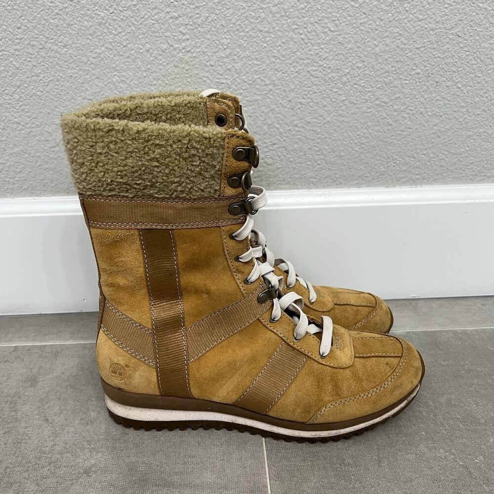 Timberland Womens 8.5 Wheat Kenniston Muk Tall Suede Faux Fur Winter Boots Shoes